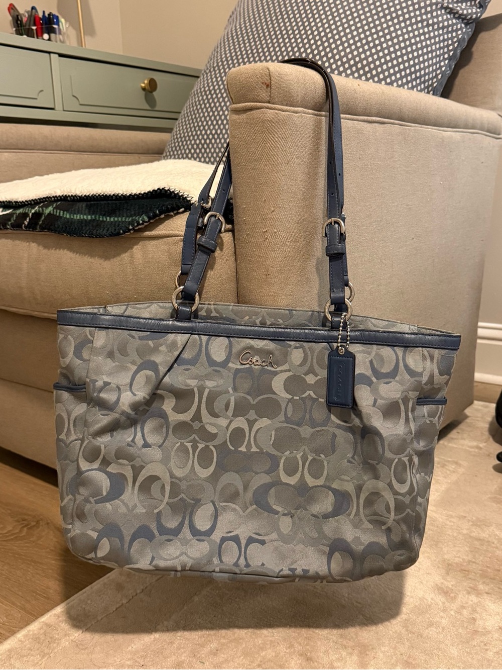 Vintage Y2K Blue Coach Shoulder Purse with Signature C Logos